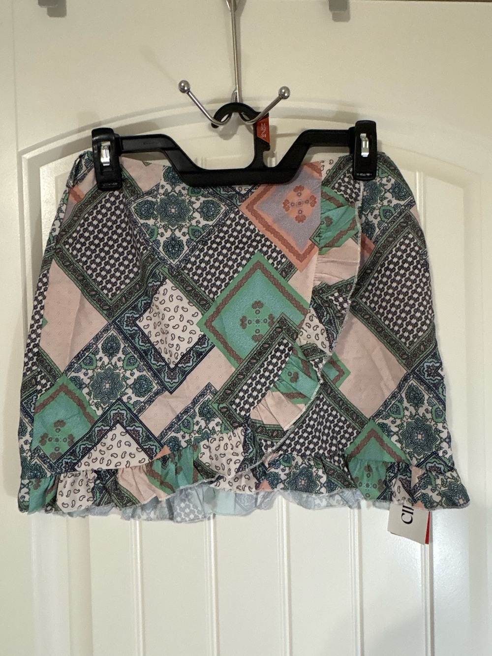 Cider Mint & Pink Patchwork Ruffle Mini Skirt